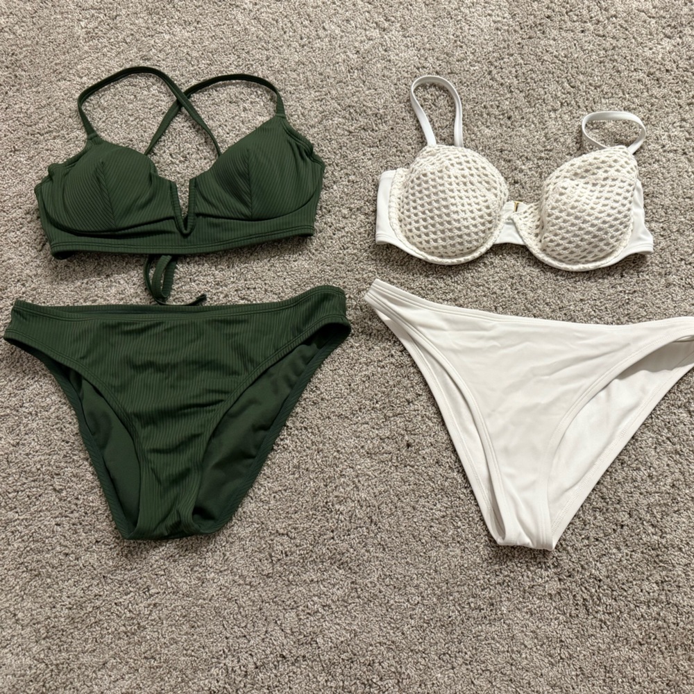 Green and White Shade and Shore Women's Swimwear Sets- size 34D/Medium